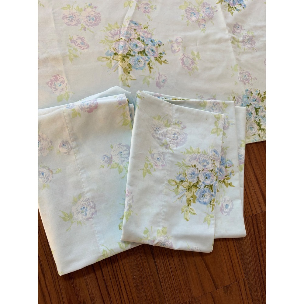 Vintage springmaid blue purple floral full size duvet and two pillow cases